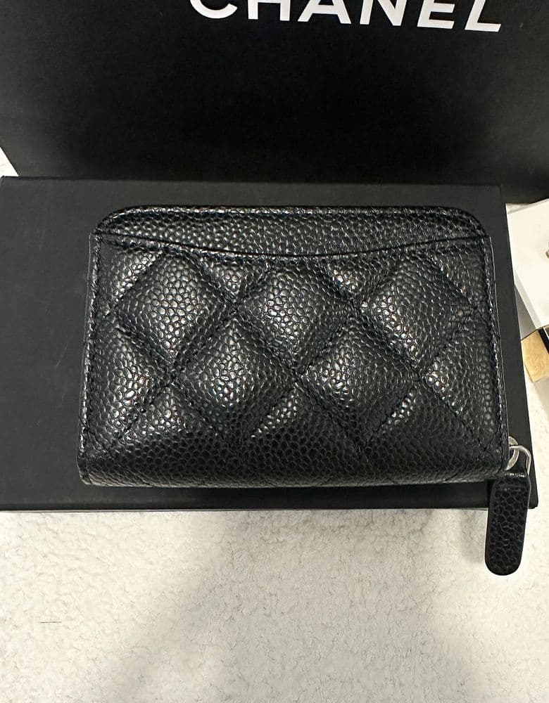 Chanel Classic Card Holder in Black Grained Calfskin with Silver Metal