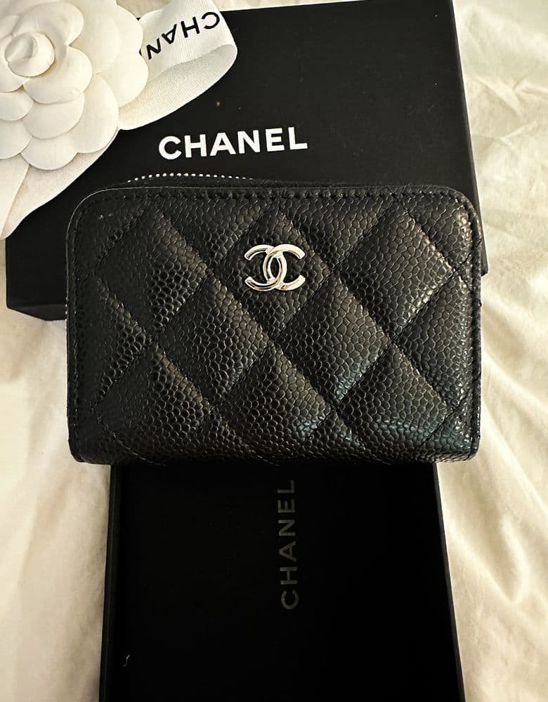 Chanel Classic Card Holder in Black Grained Calfskin with Silver Metal