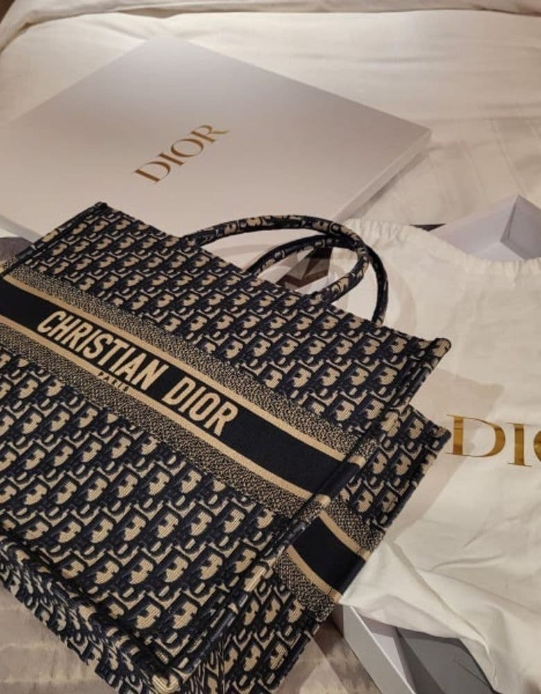 Dior Large Book Tote Bag in Blue Dior Oblique Embroidery