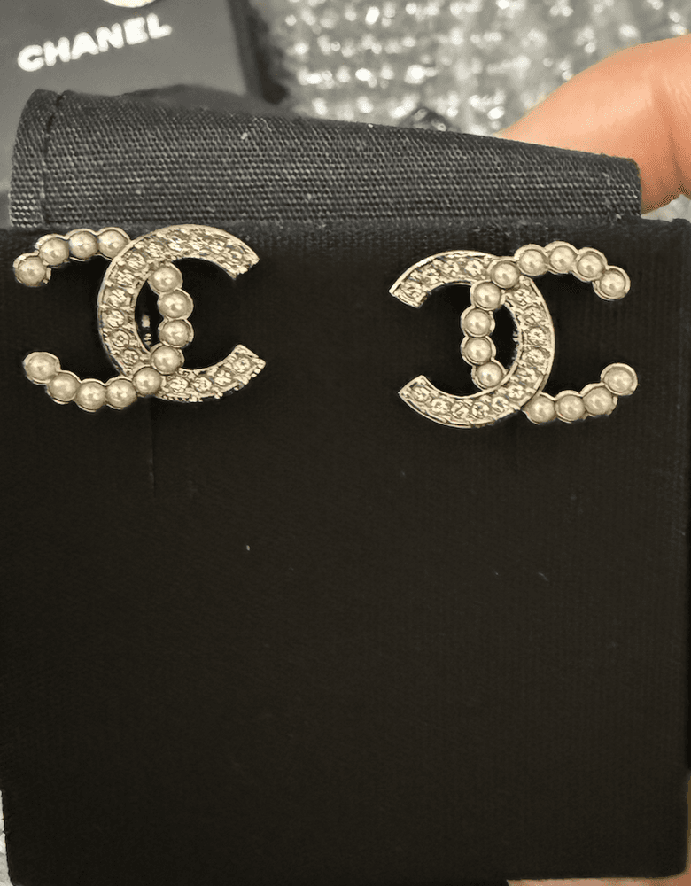 Chanel custom jewelry, earrings with a subtle twist on the classic CC design!