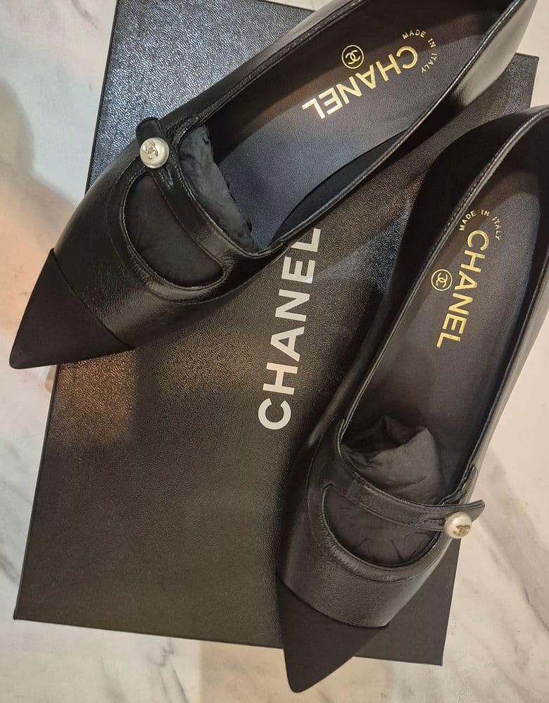 Chanel pearl-embellished shoes