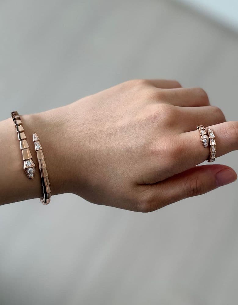 Bulgari Serpenti ring (full pavé) and bracelet (demi-pavé)