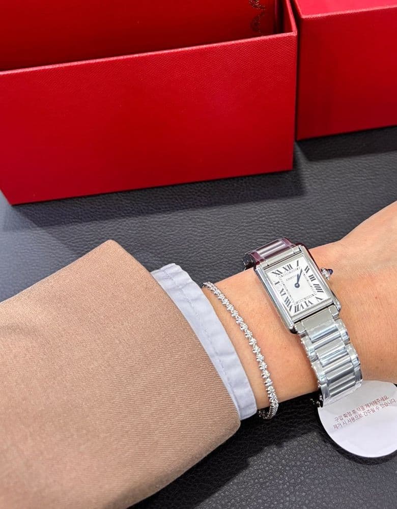 까르띠에 탱크머스크 스텐 스몰 & 골든듀 다이아 테니스 팔찌