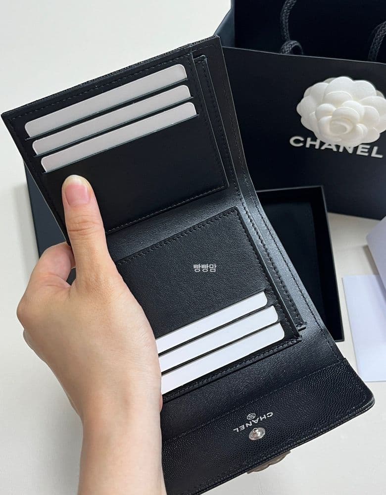 Chanel Boy Wallet, Caviar leather with silver hardware