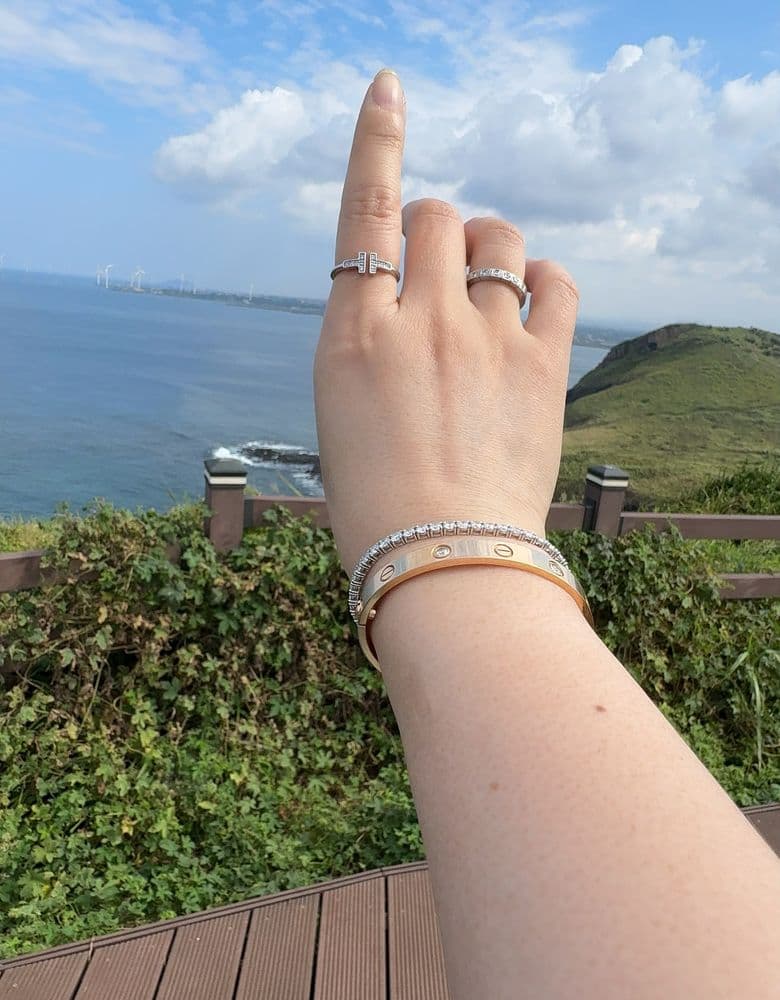 Lab-grown diamond ring and tennis bracelet.
