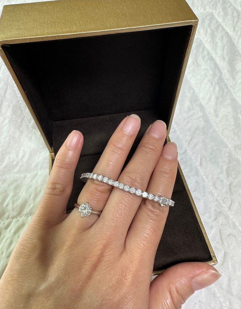 Lab-grown diamond ring and tennis bracelet.