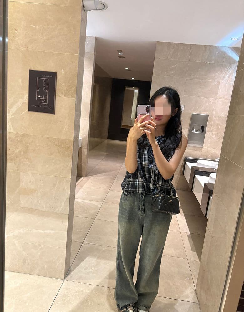 Chanel vanity bag, modeled.