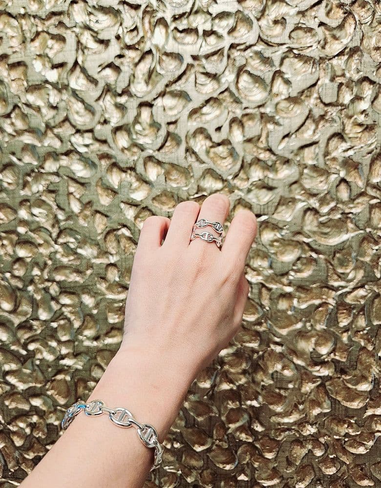 Hermès Silver Chaine d'Ancre Double Ring