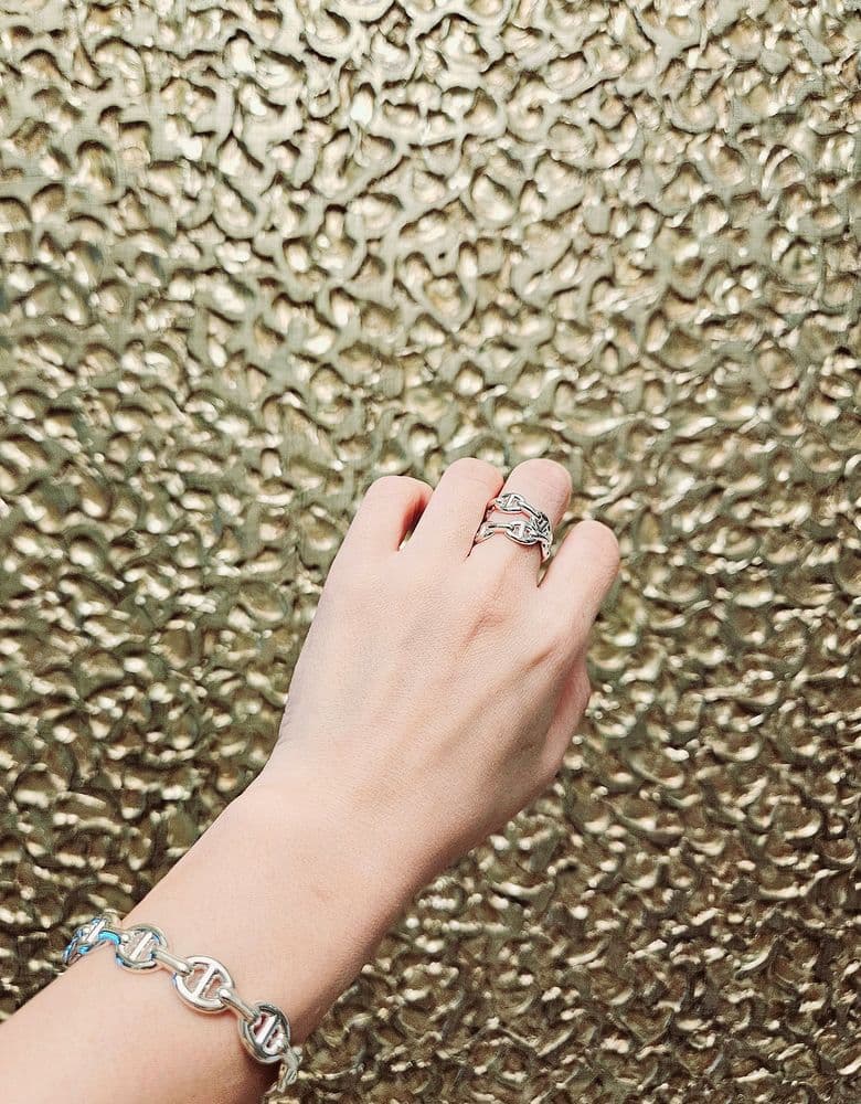 Hermès Silver Chaine d'Ancre Double Ring