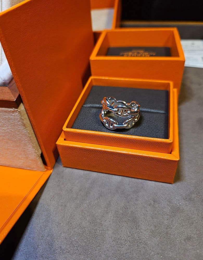 Hermès Silver Chaine d'Ancre Double Ring