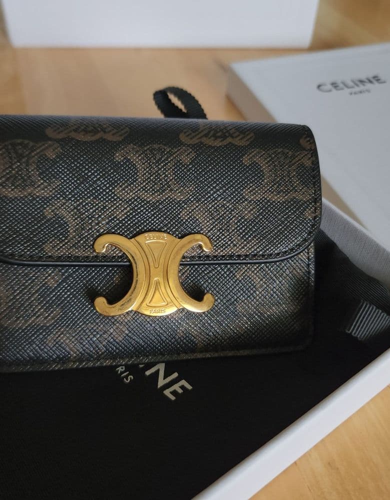 셀린느 트리옹프 플랩 카드 지갑 - 캔버스