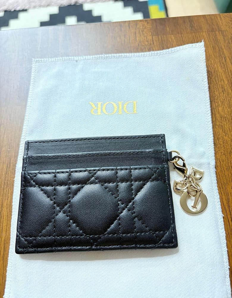 Dior Cannage calfskin card holder with charm detail
