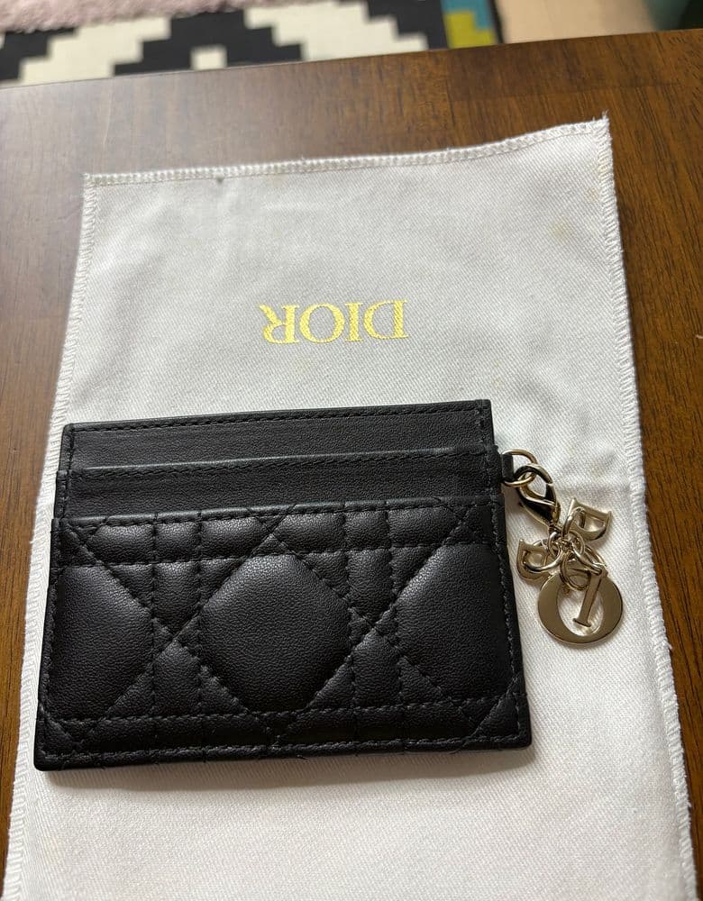 Dior Cannage calfskin card holder with charm detail