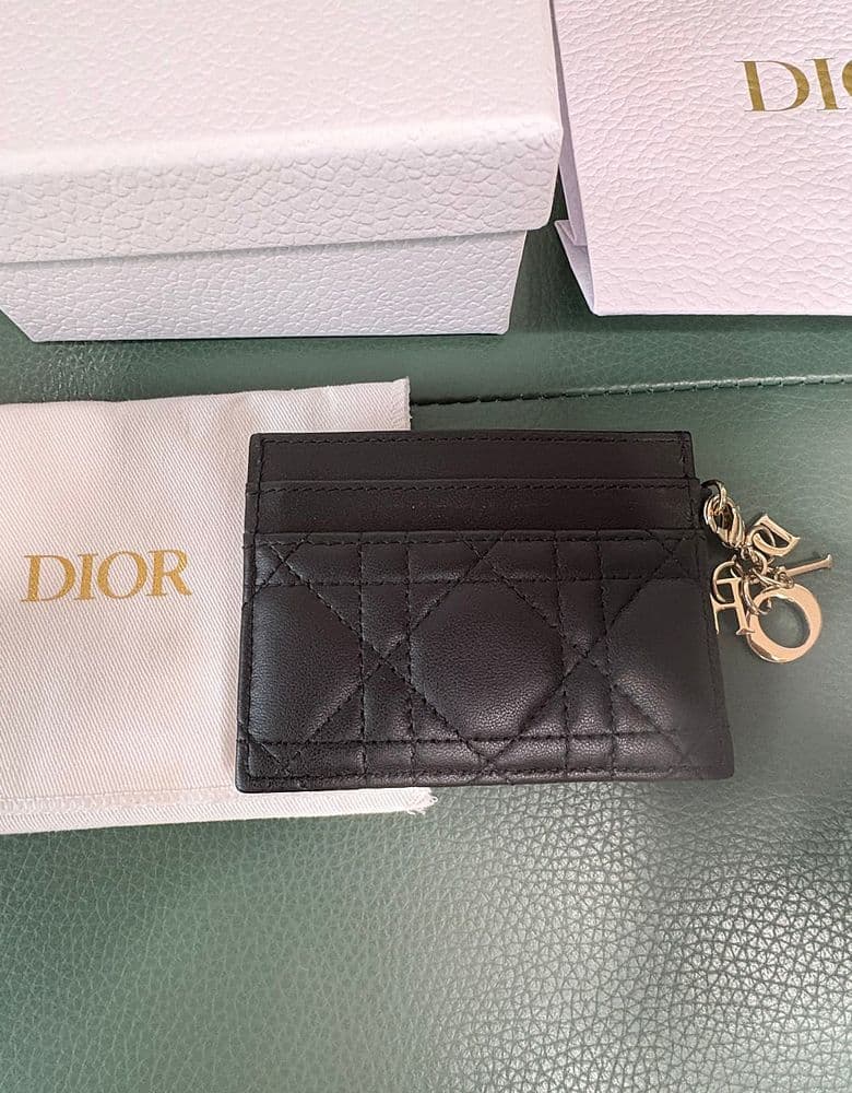 Dior Cannage calfskin card holder with charm detail