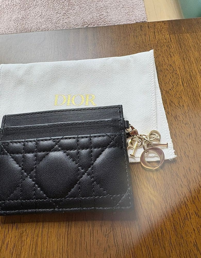 Dior Cannage calfskin card holder with charm detail