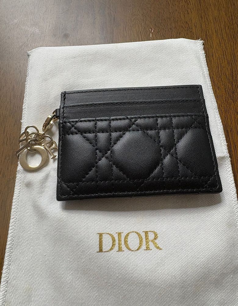 Dior Cannage calfskin card holder with charm detail