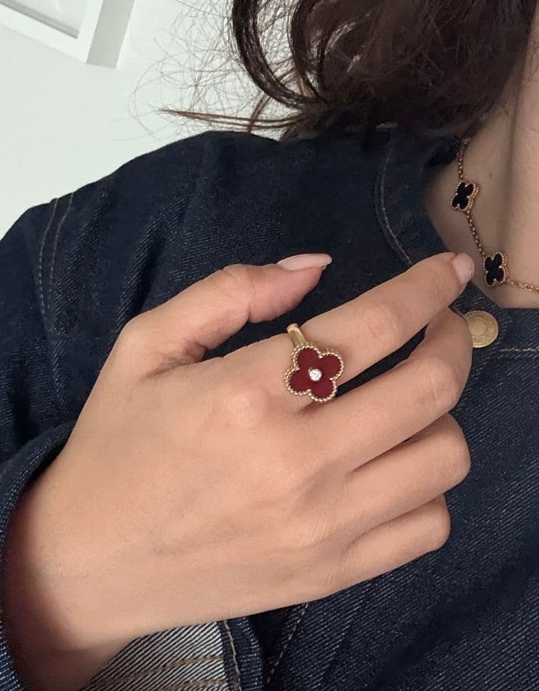 Van Cleef Vintage Alhambra Carnelian Ring (Onyx included as a bonus).