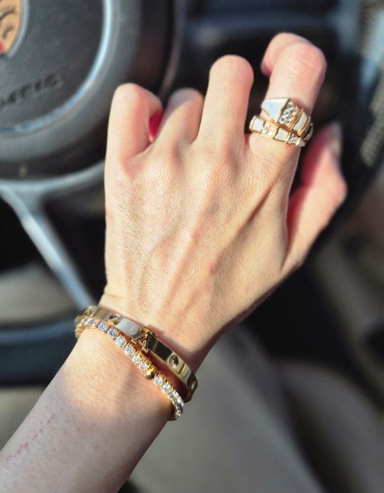 Bvlgari Serpenti ring, a stunning combination of diamonds and mother-of-pearl.