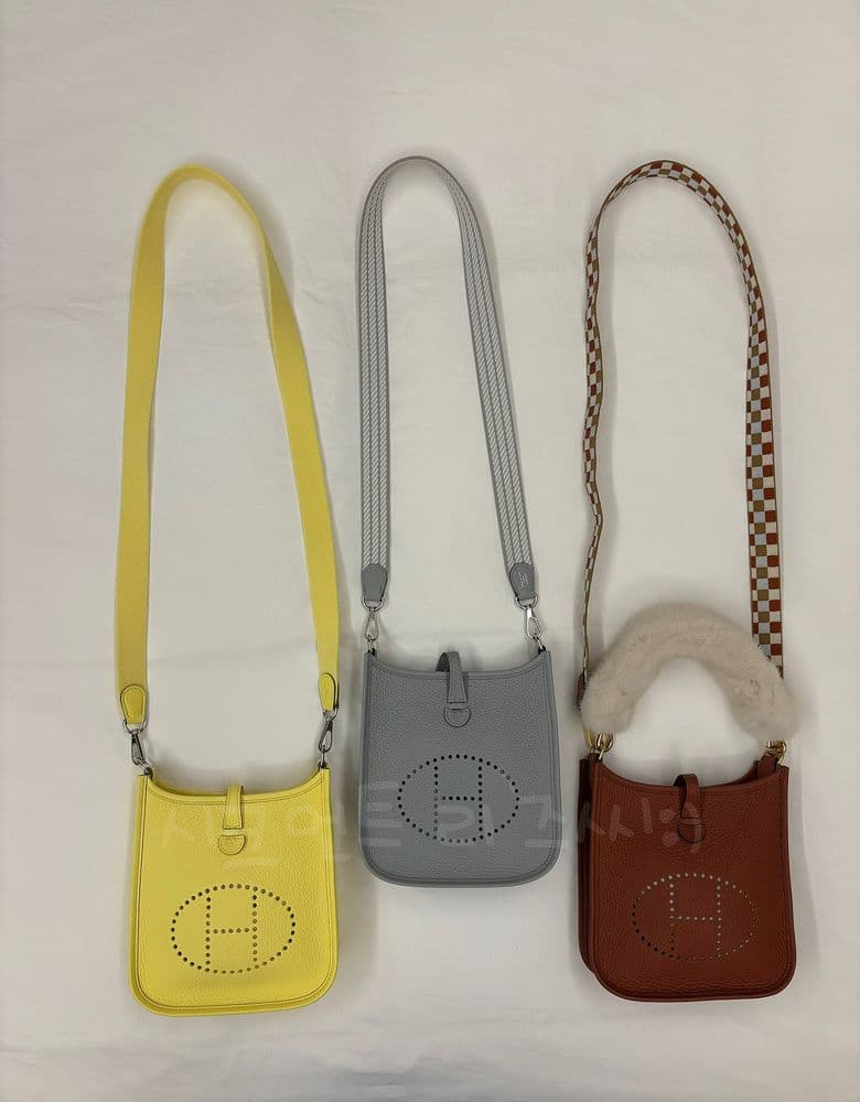 Hermès Blue Glacier Mini Evelyne with Silver Hardware (Strap Length Comparison)
