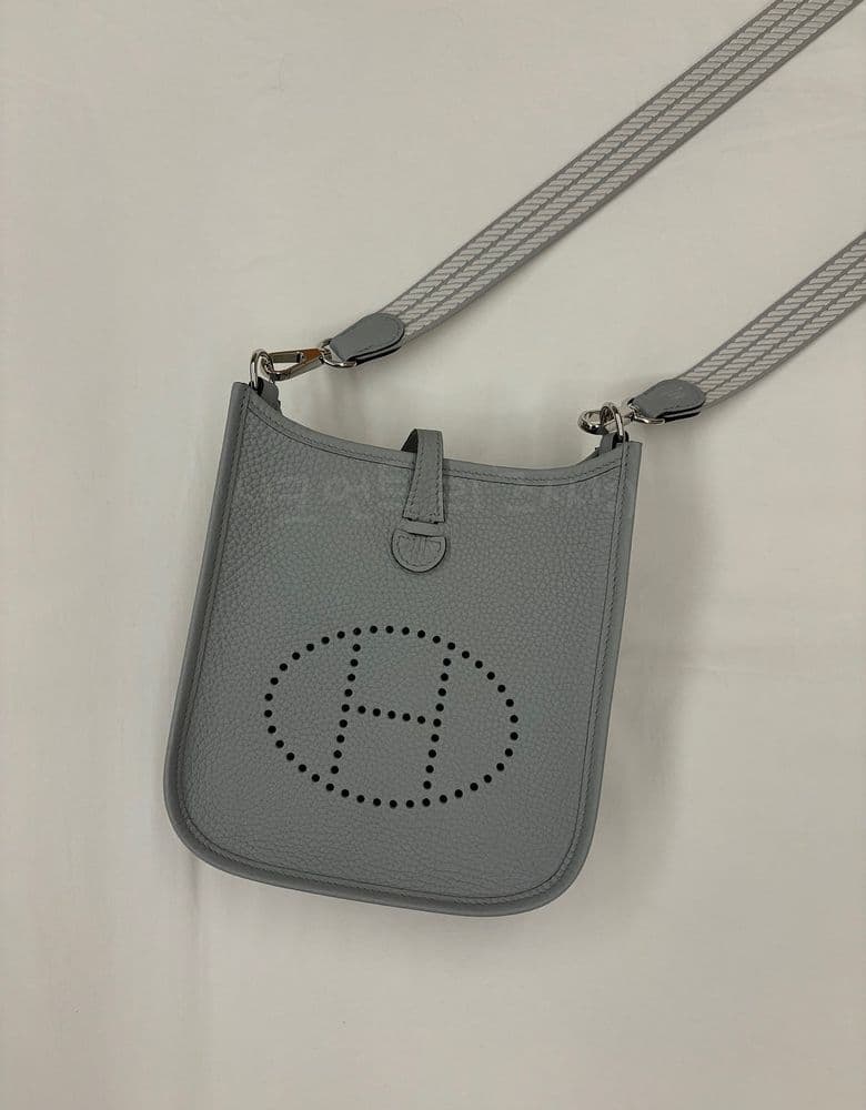Hermès Blue Glacier Mini Evelyne with Silver Hardware (Strap Length Comparison)
