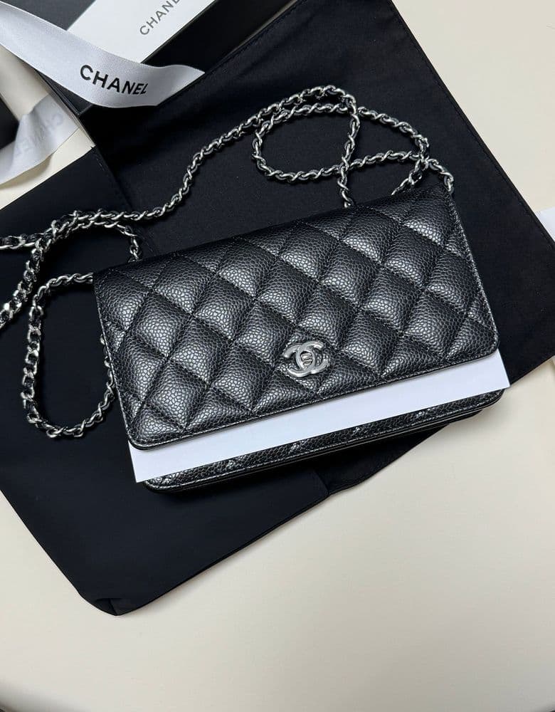 Chanel Wallet On Chain (WOC) Caviar Silver Hardware Turn Lock