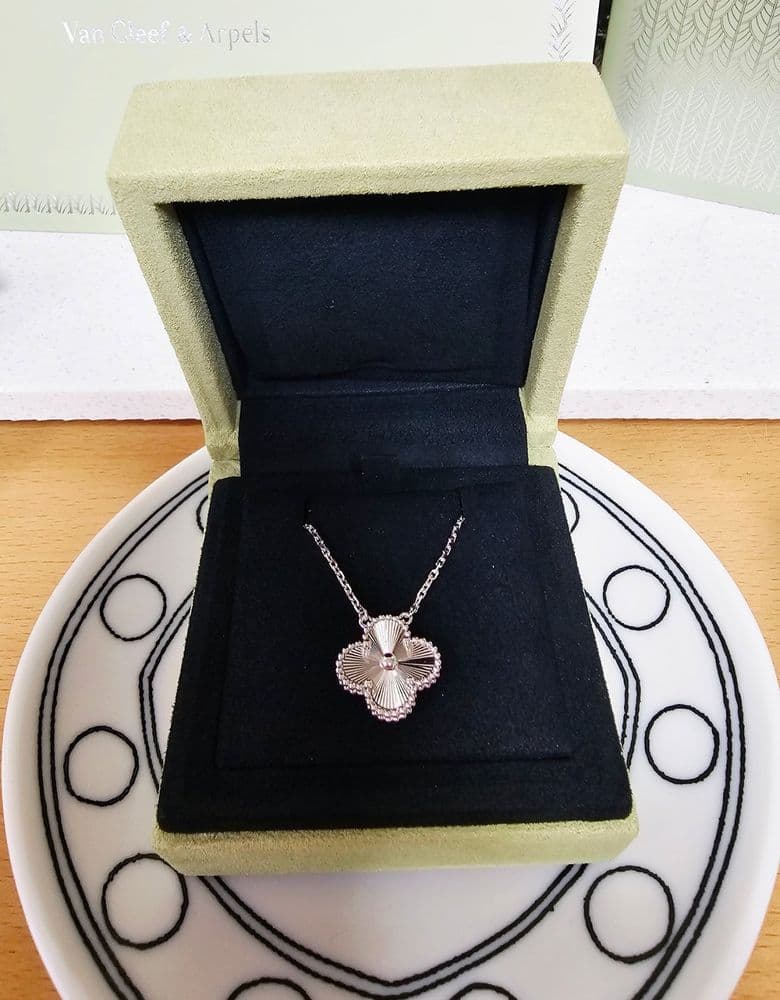 Van Cleef Guilloché Necklace in White Gold