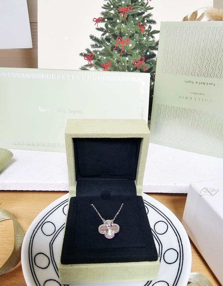 Van Cleef Guilloché Necklace in White Gold