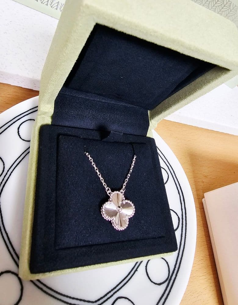 Van Cleef Guilloché Necklace in White Gold