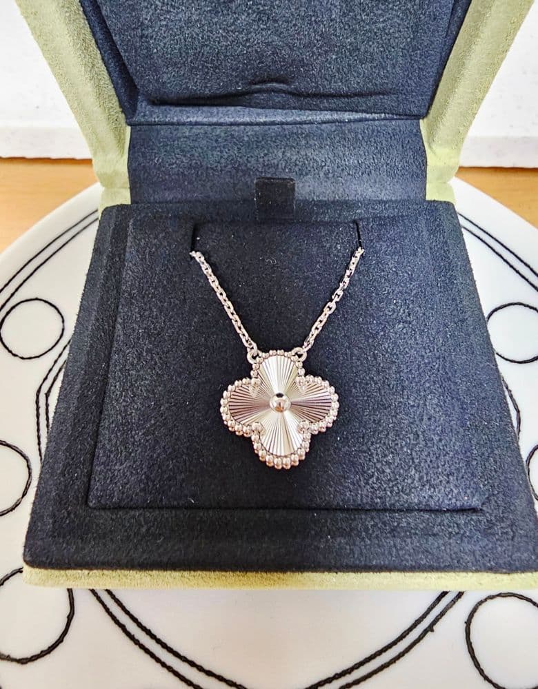 Van Cleef Guilloché Necklace in White Gold
