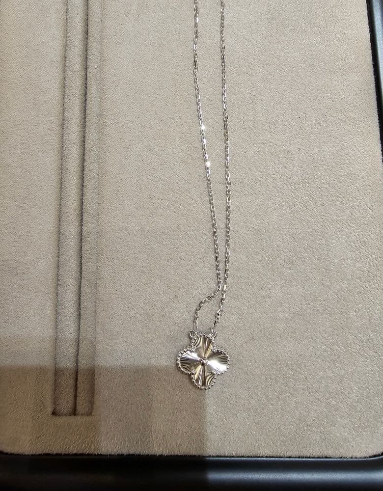 Van Cleef Guilloché Necklace in White Gold