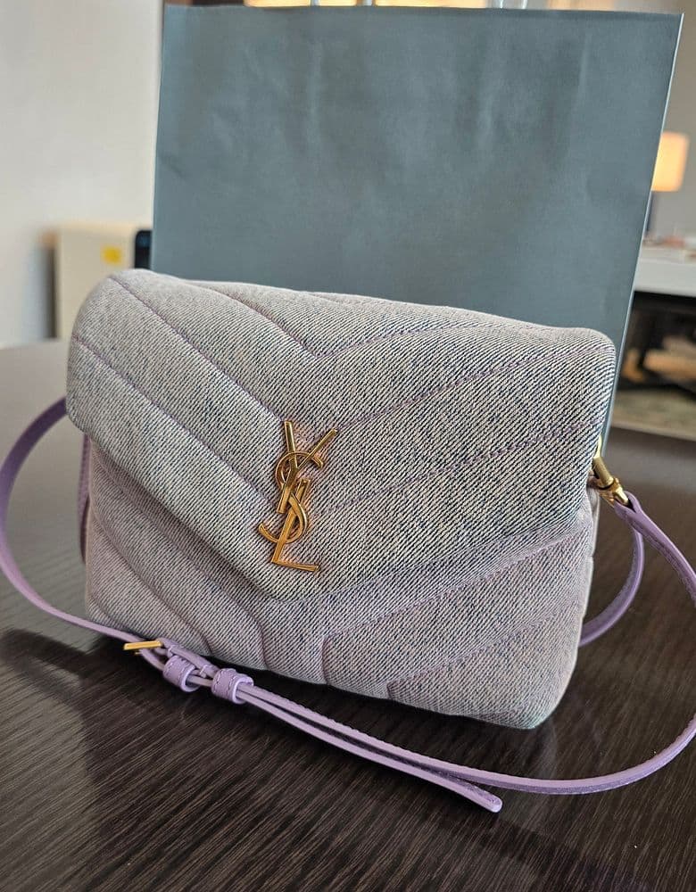 생로랑 루루 토이 연보라 데님백