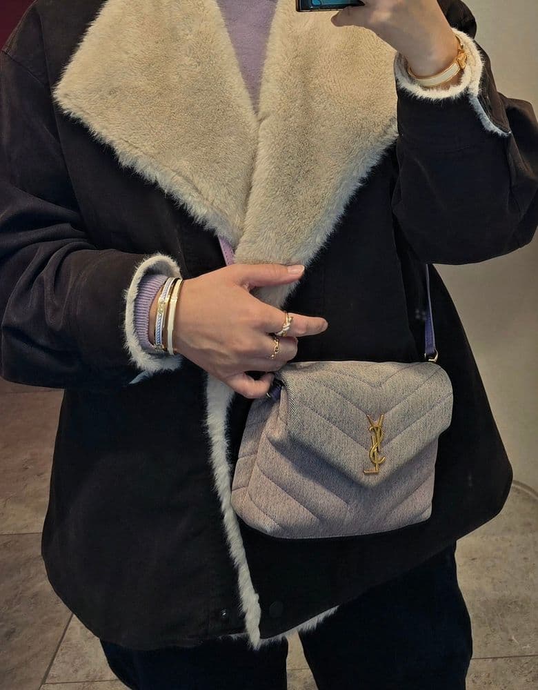 생로랑 루루 토이 연보라 데님백