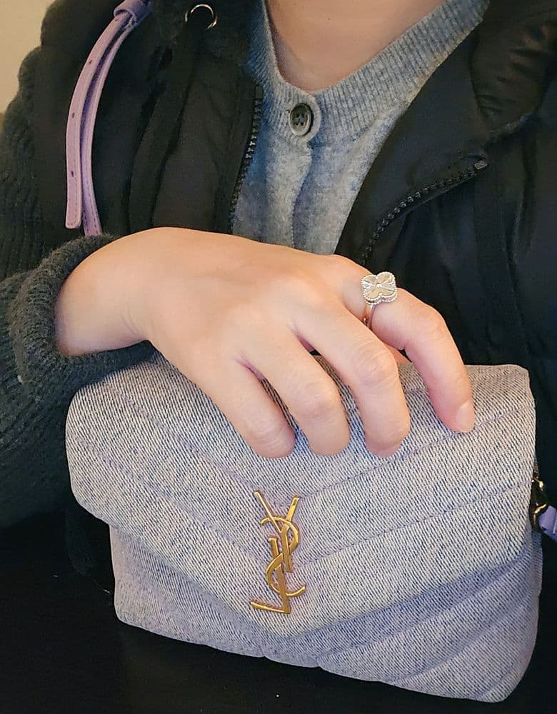 생로랑 루루 토이 연보라 데님백