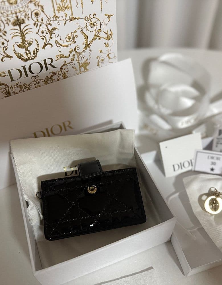 디올 레이디 카드 지갑 페이던트 블랙