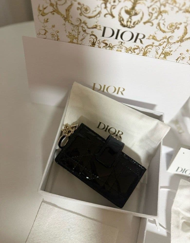 디올 레이디 카드 지갑 페이던트 블랙