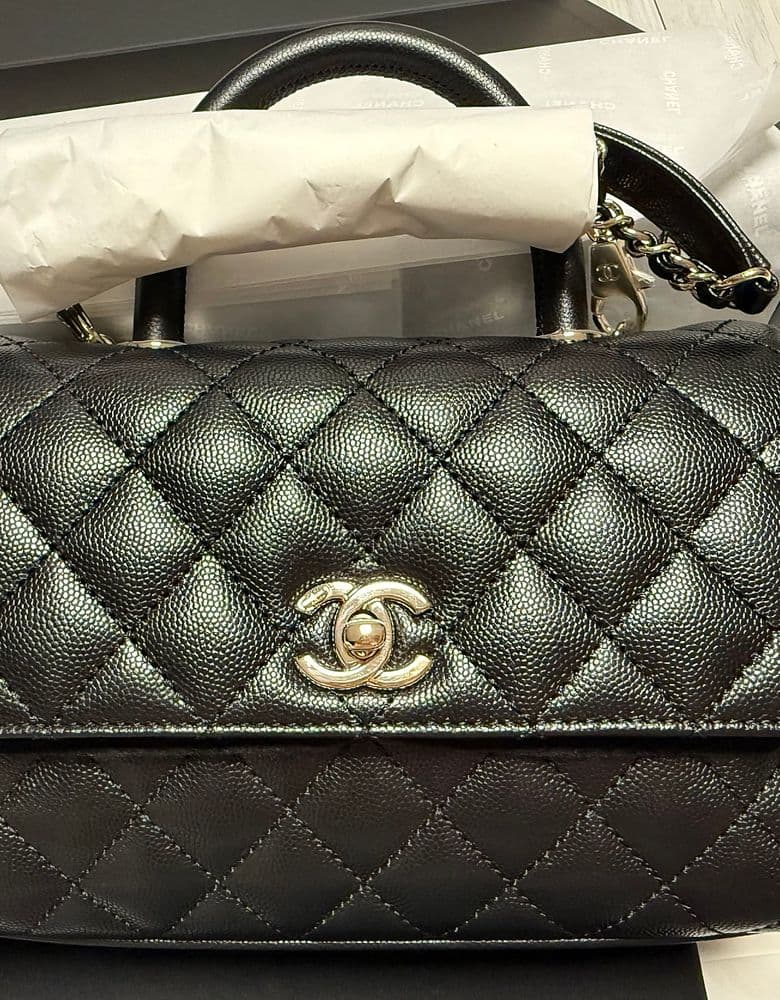 샤넬 코코핸들 미듐 블랙 캐비어 샴페인골드