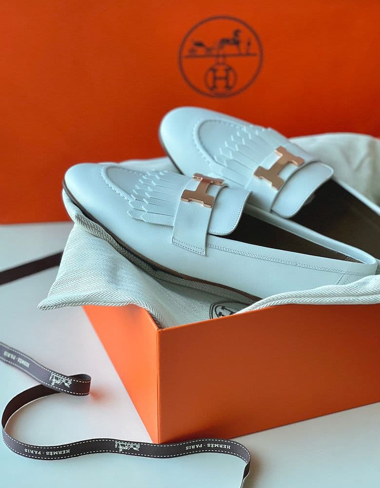 (W) Hermès Royal Loafer, calfskin & permabrass hardware, Blanc