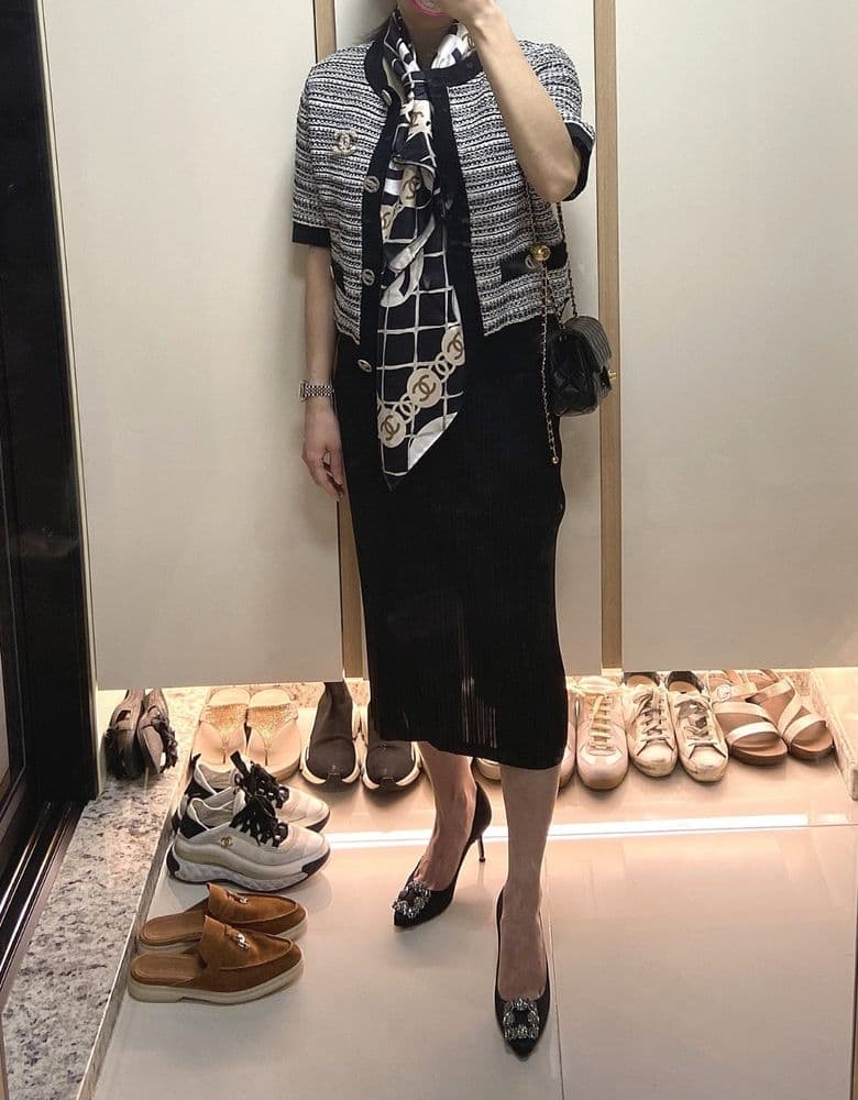 Chanel Camellia scarf, Vanity mini bag, and more.