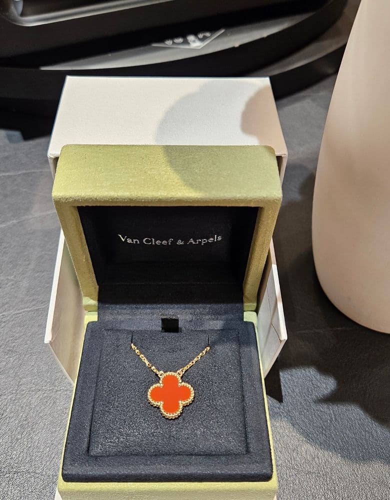 Van Cleef & Arpels Alhambra Carnelian Vintage Yellow Gold Necklace + Carnelian Guilloché Rose Gold Bracelet