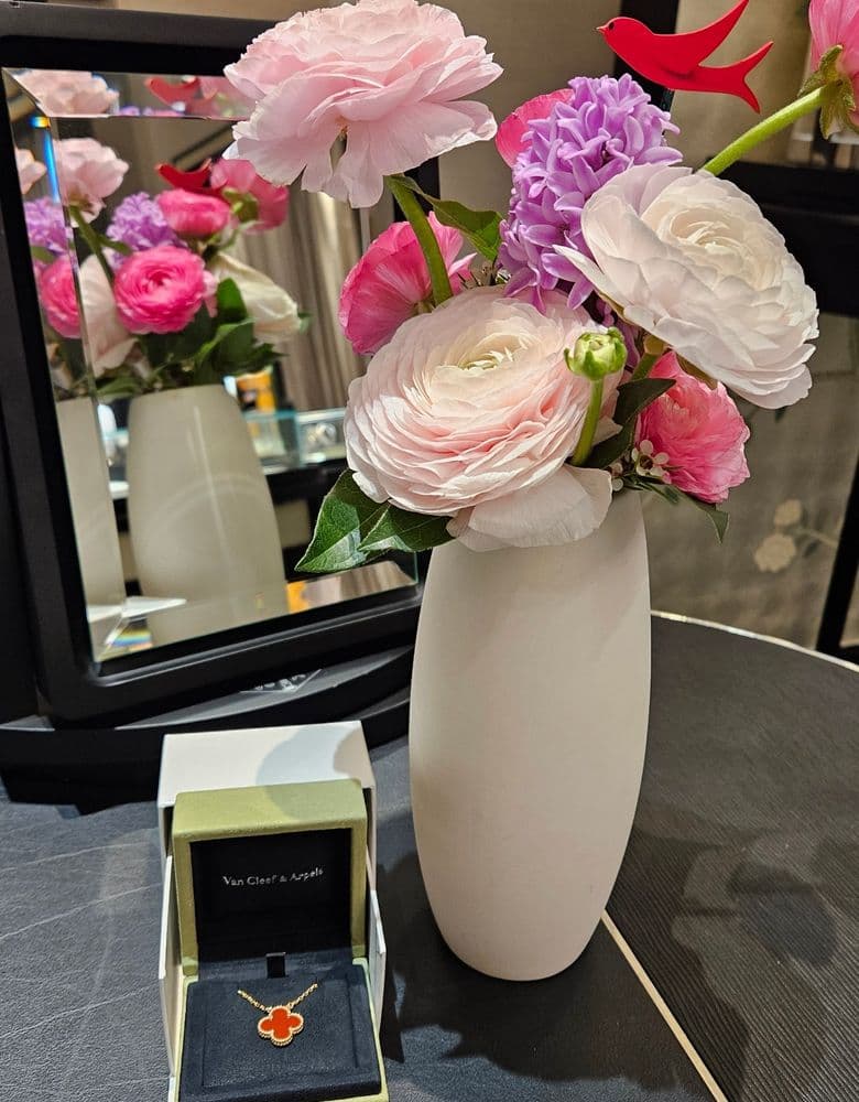 Van Cleef & Arpels Alhambra Carnelian Vintage Yellow Gold Necklace + Carnelian Guilloché Rose Gold Bracelet