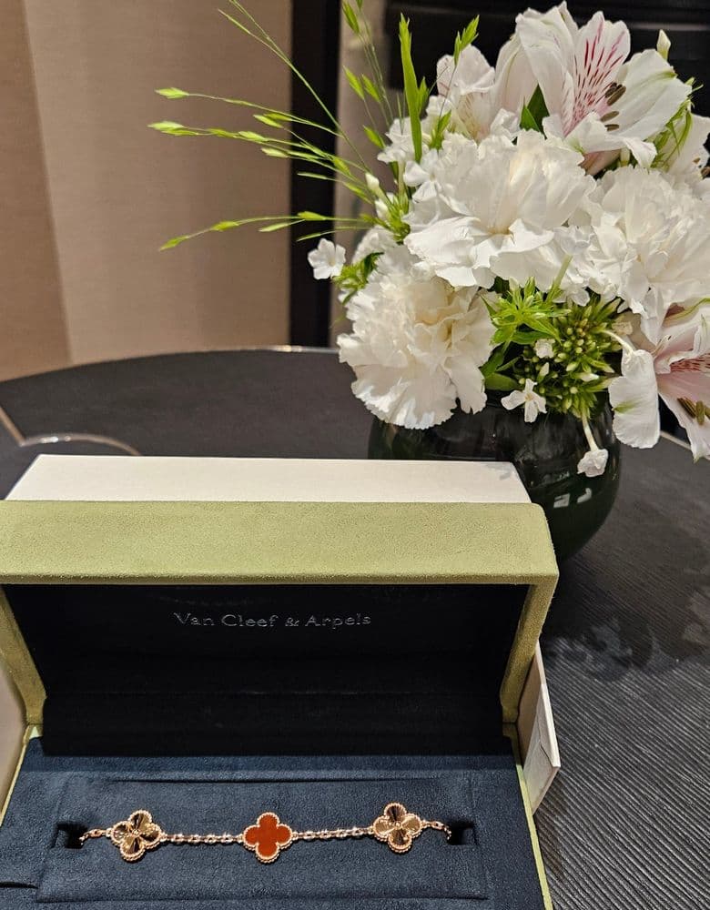 Van Cleef & Arpels Alhambra Carnelian Vintage Yellow Gold Necklace + Carnelian Guilloché Rose Gold Bracelet