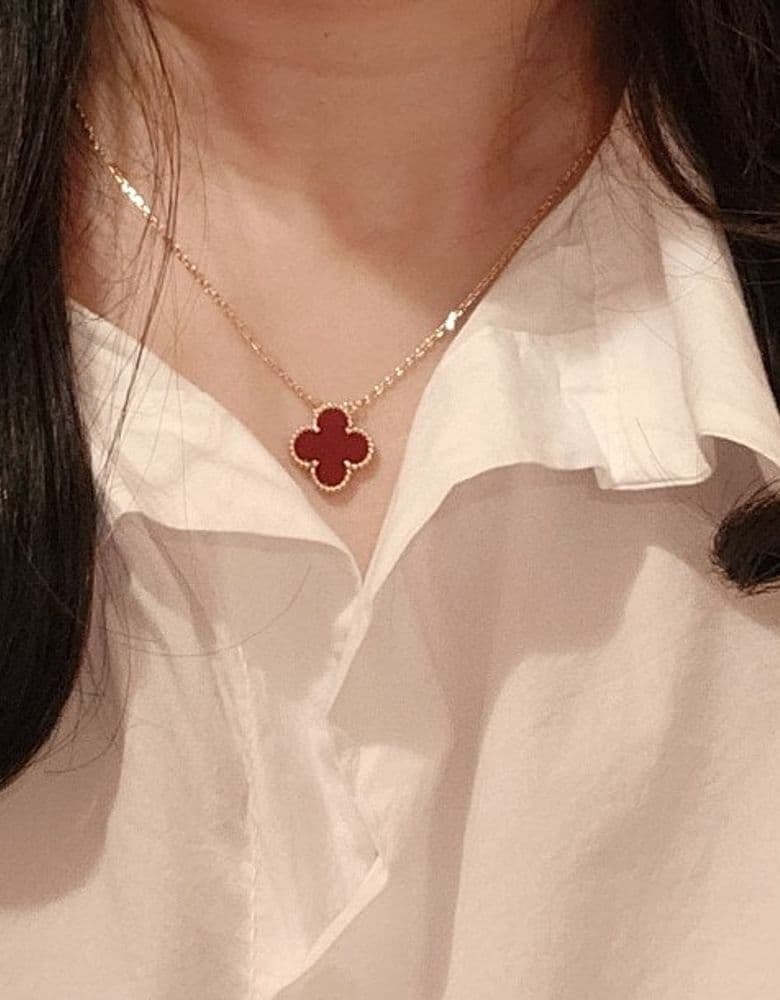 Van Cleef & Arpels Alhambra Carnelian Vintage Yellow Gold Necklace + Carnelian Guilloché Rose Gold Bracelet