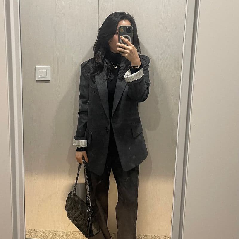 158cm 여성 겨울 하객룩 추천, 샤넬 클래식 미디움 코디