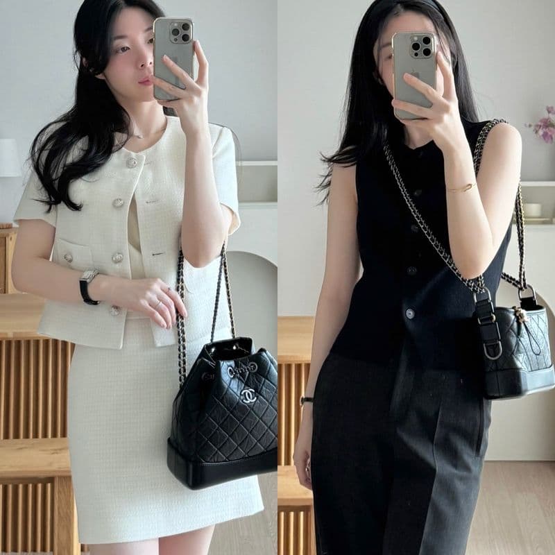 Effortlessly chic spring styles in black and white, paired with a Chanel Boyfriend watch and Cartier Baignoire.