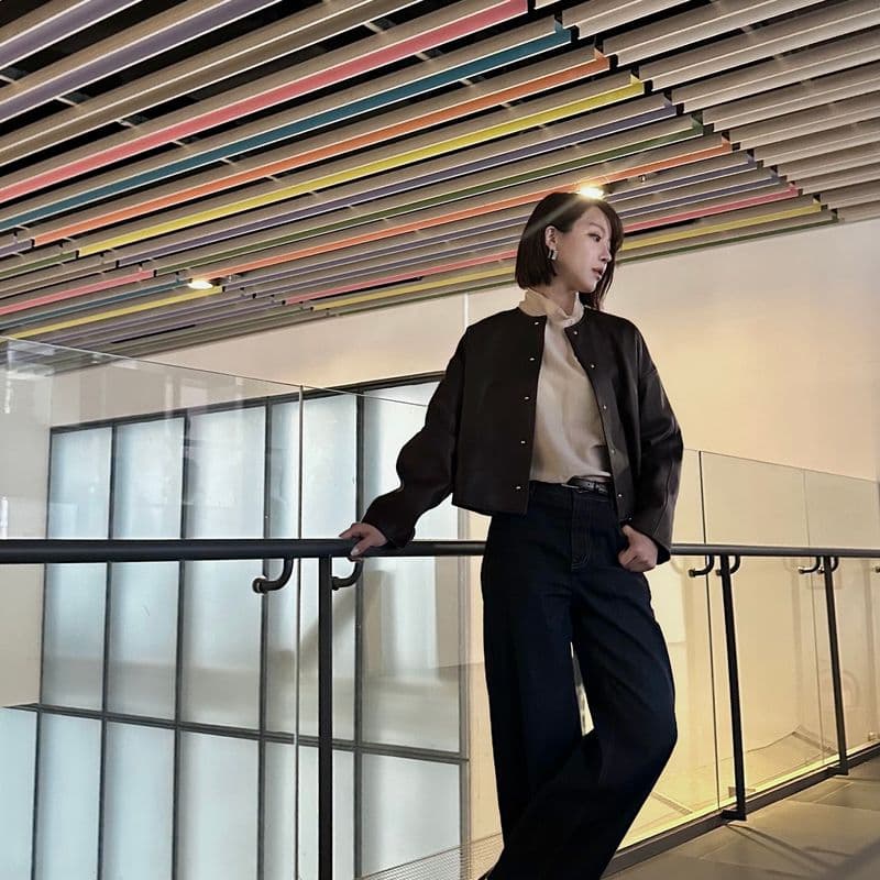 가을 OOTD, 랑방컬렉션 26FW 레더 재킷 및 스커트 코디 착샷 후기
