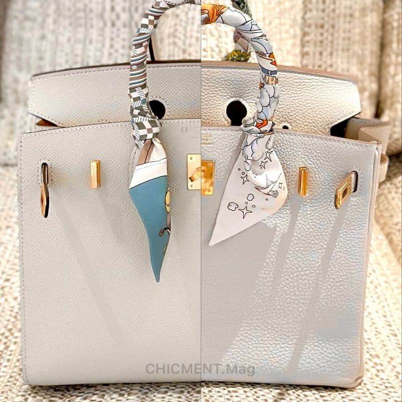 Hermès Birkin 25 Sellier vs. Retourne: Fit comparison on a 162cm woman.