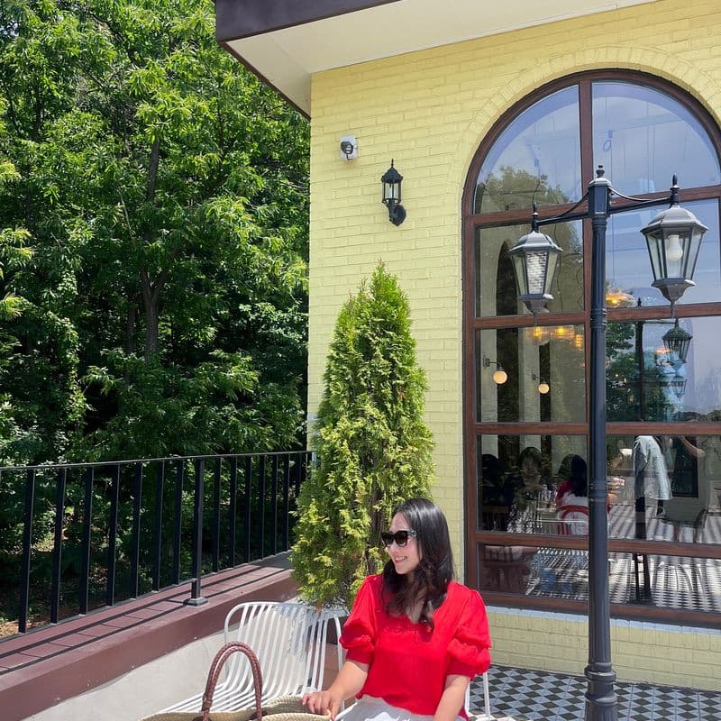 Summer daily outfit coordinated with a Miu Miu bag and a Chanel red bag.
