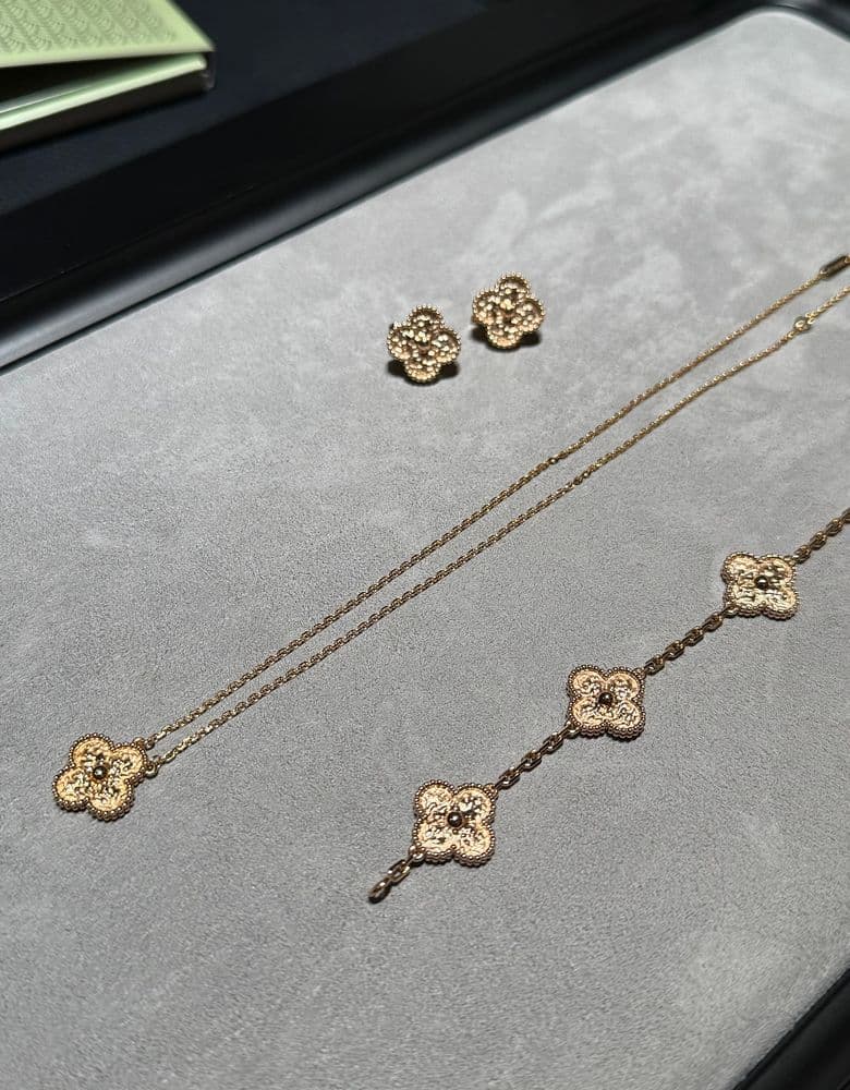 반클리프 앤 아펠 빈티지 해머드 이어링&네크리스 로즈골드