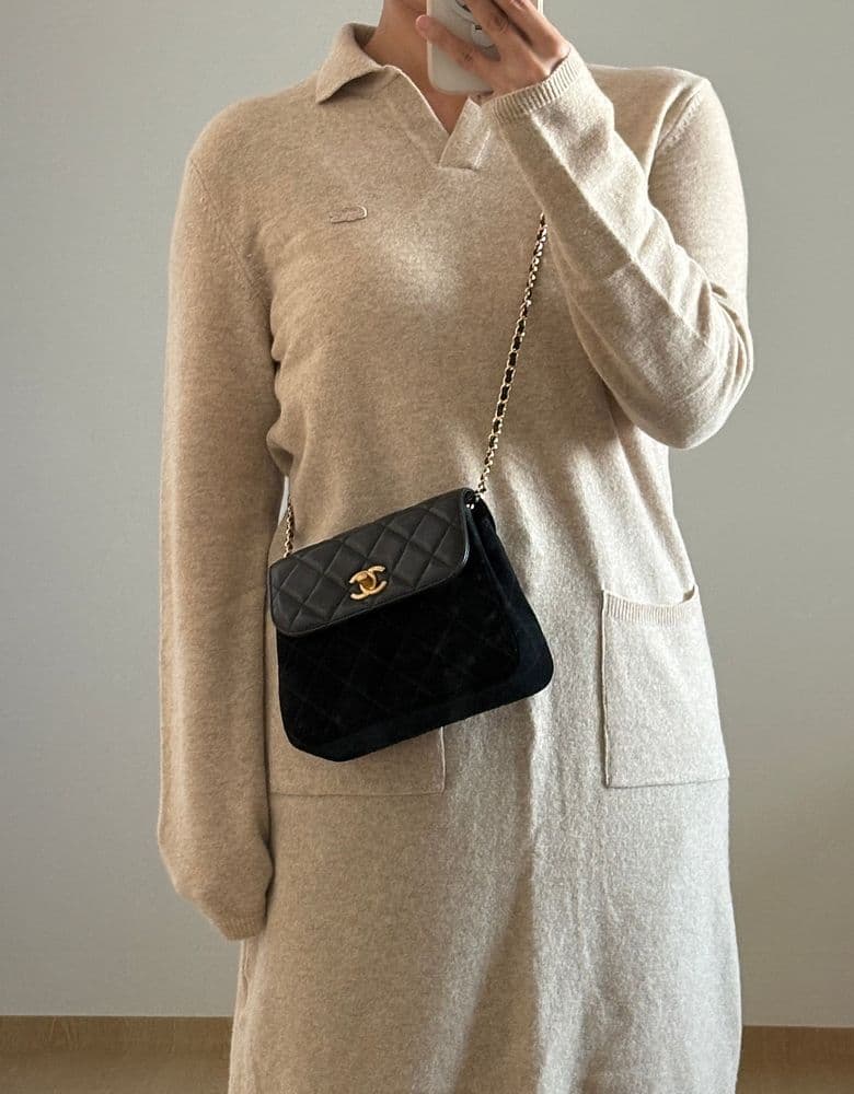 샤넬 램스킨&스웨이드 반반백