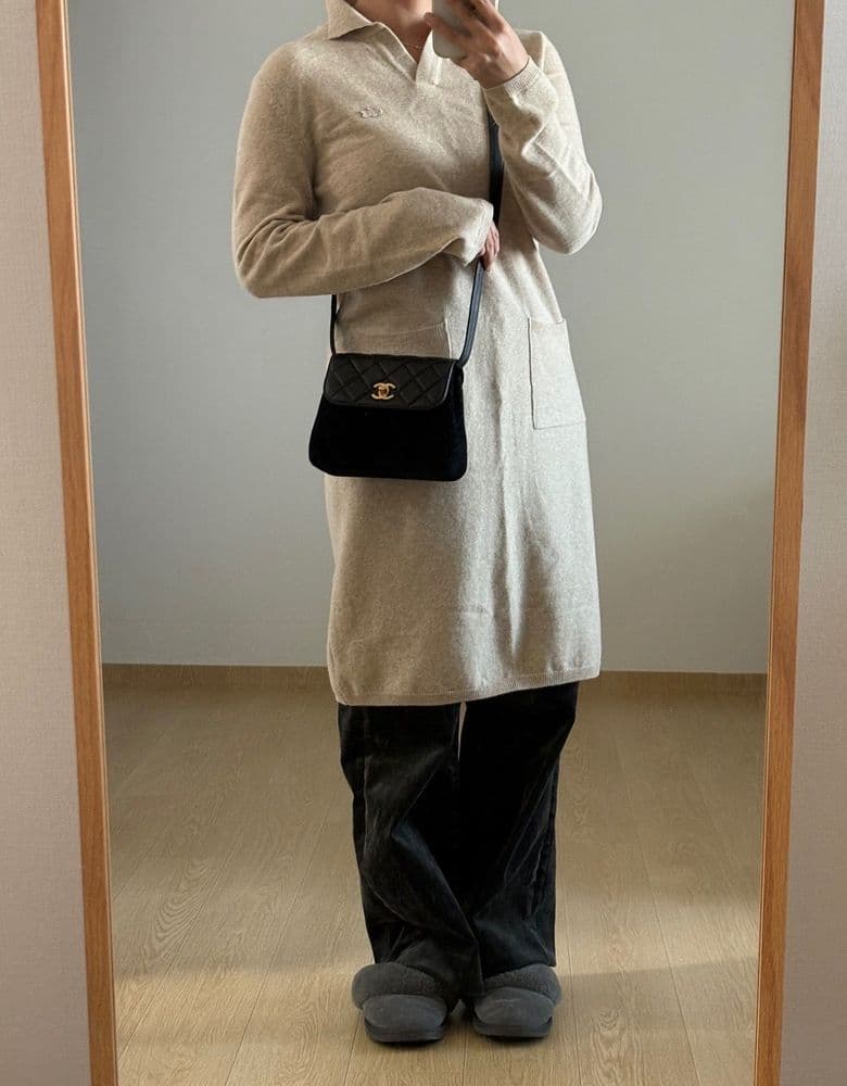 샤넬 램스킨&스웨이드 반반백